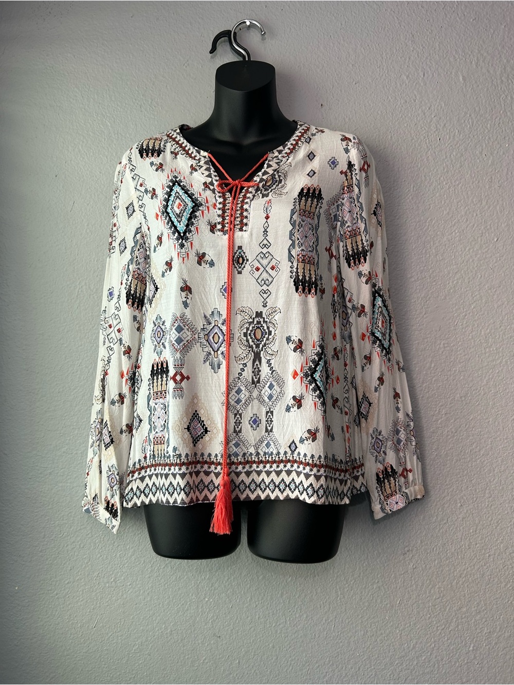 Panhandle Womens Boho Indigenous Art Print Blouse Small/Medium? *See Description